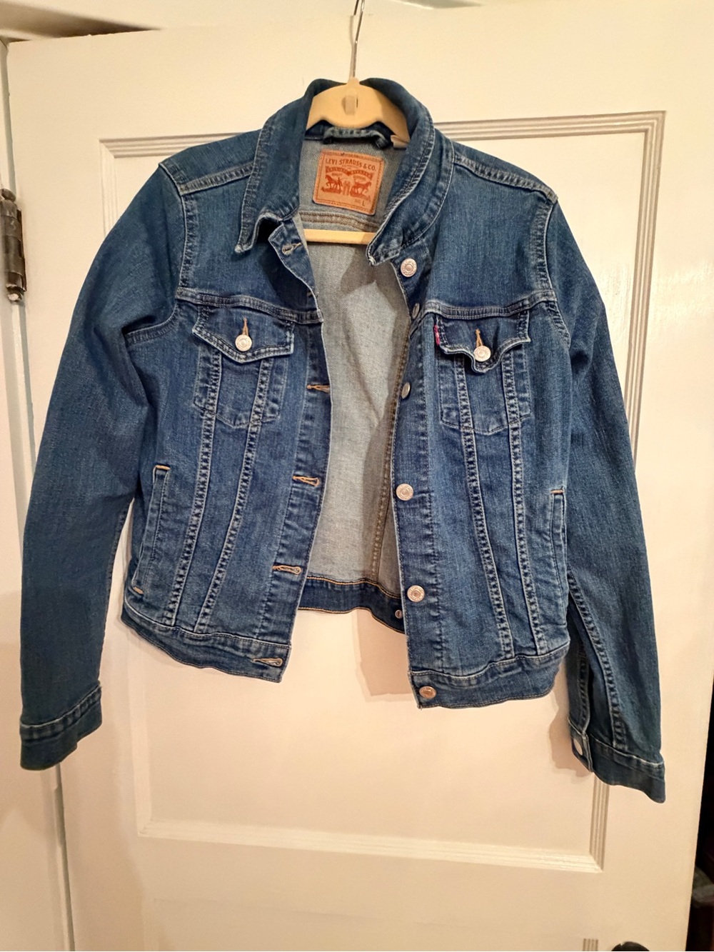 Levi's Denim Jacket in Blue with Tan Leather Patch